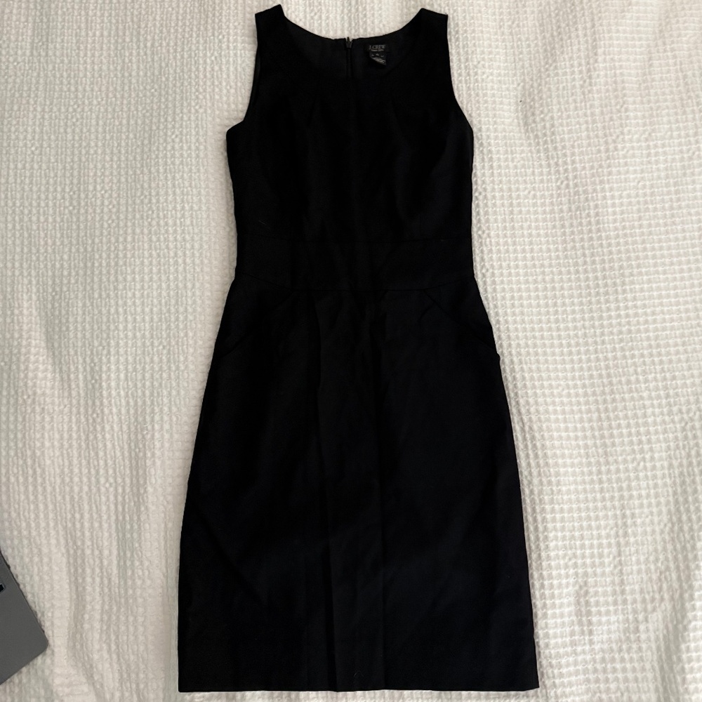 J Crew 120s Black Sheath Wool Dress Emmaleigh Super 24155 Size 0 Pockets
